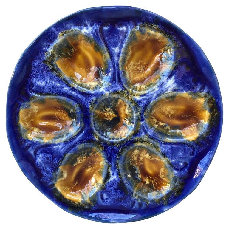 French Majolica Oyster Plate Vallauris, Circa 1950 For Sale
