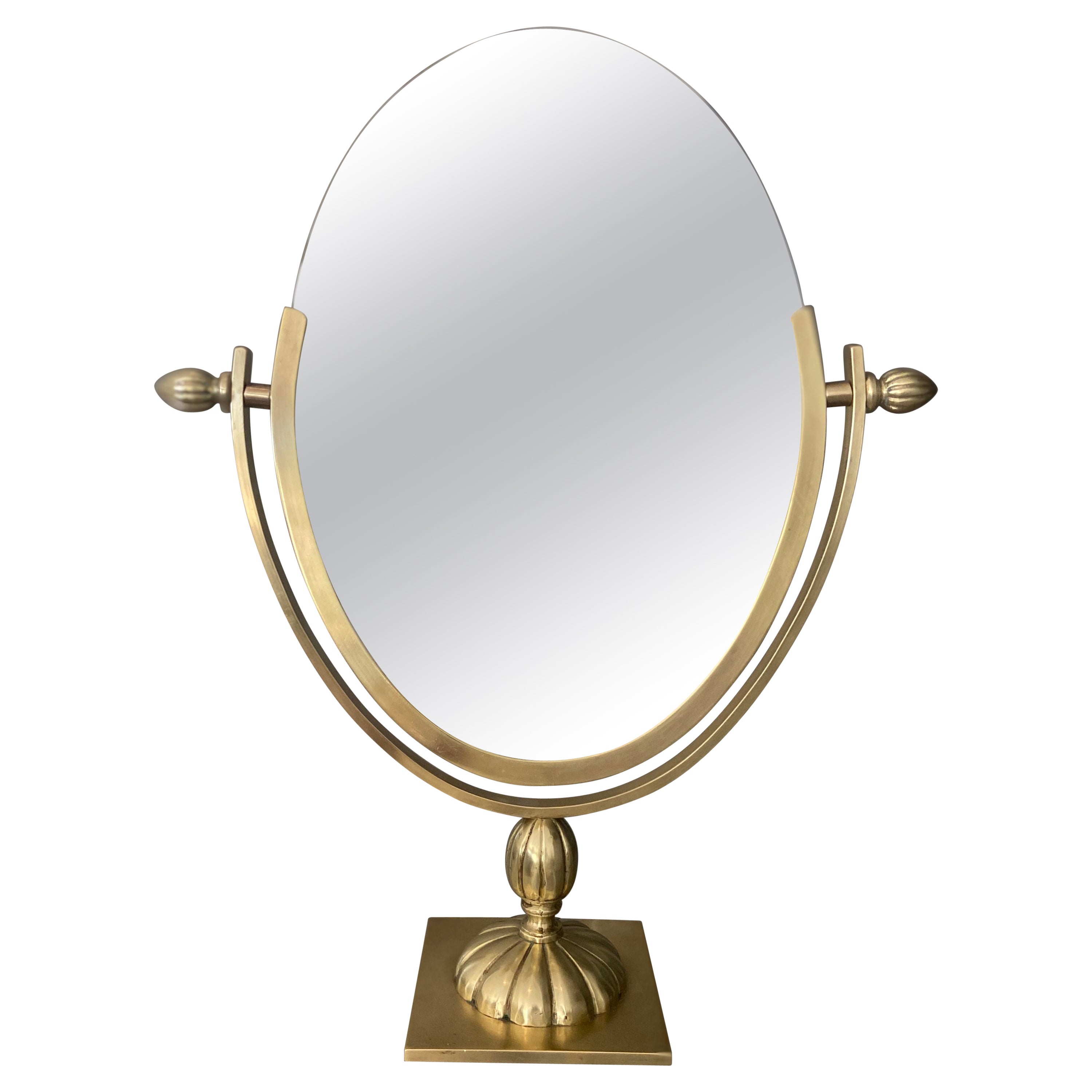 Large Brass Swivel Mirror Vanity Table Mirror For Sale