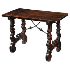 Table Spanish Walnut One Piece Top Baroque Ironwork Narrow Foils Lyre