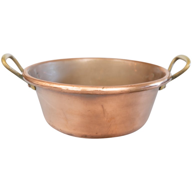 Antique French Copper Pot with Brass Handles For Sale at 1stDibs