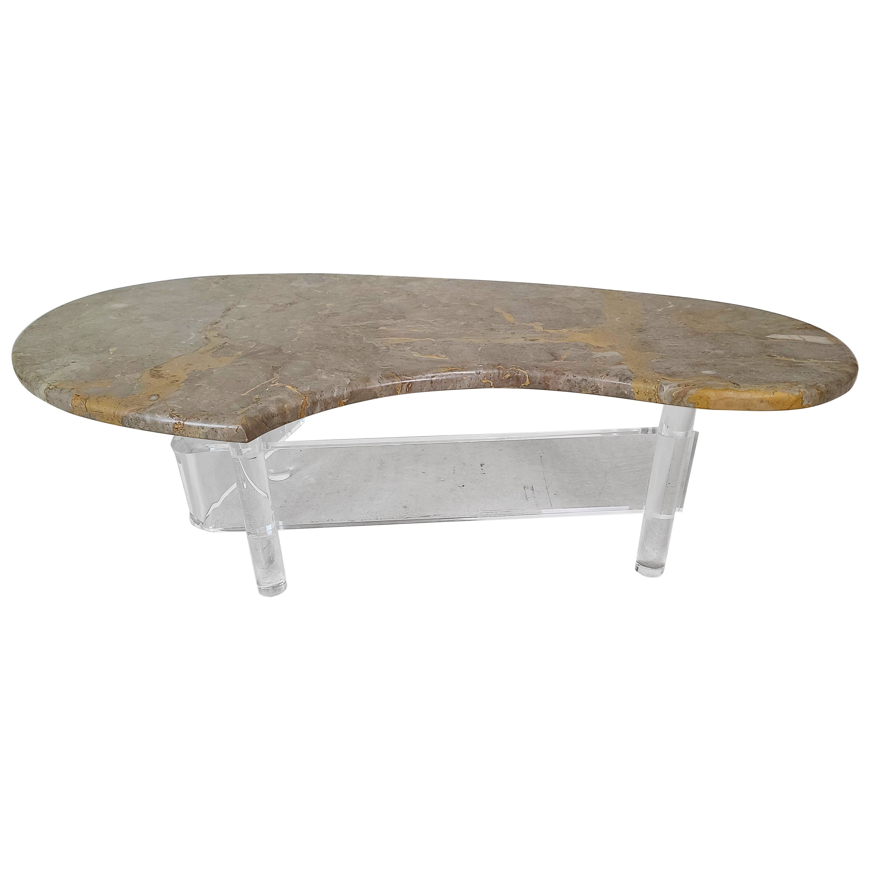 Vintage Boomerang Italian Marble & Lucite Coffee Cocktail Table