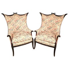Grosfeld House Armchairs Carved Ribbons & Bows, Set of 2