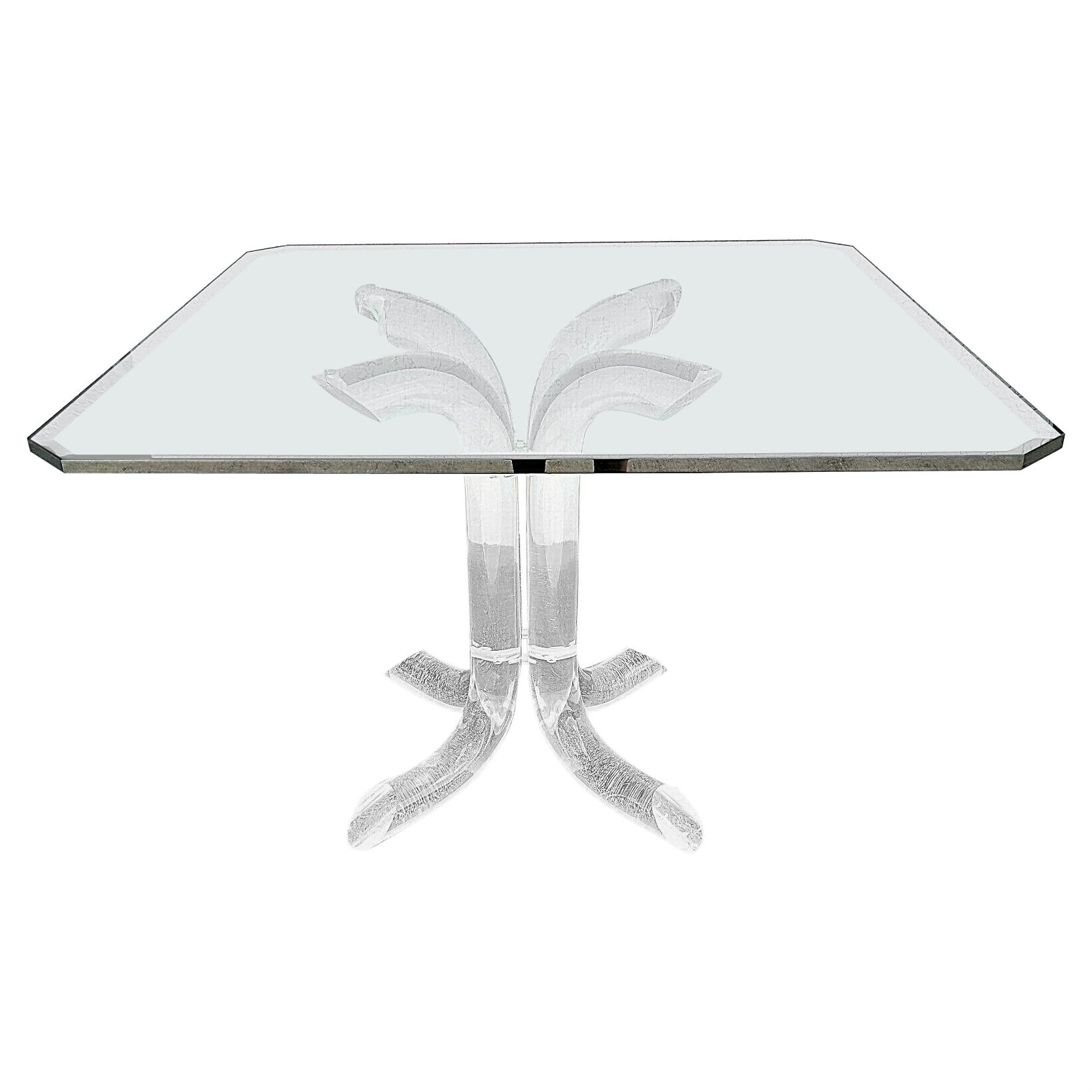 Charles Hollis Jones Tusk Lucite & Glass 4 Prong Dining Gaming Table For Sale