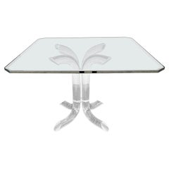 Charles Hollis Jones Tusk Lucite & Glass 4 Prong Dining Gaming Table