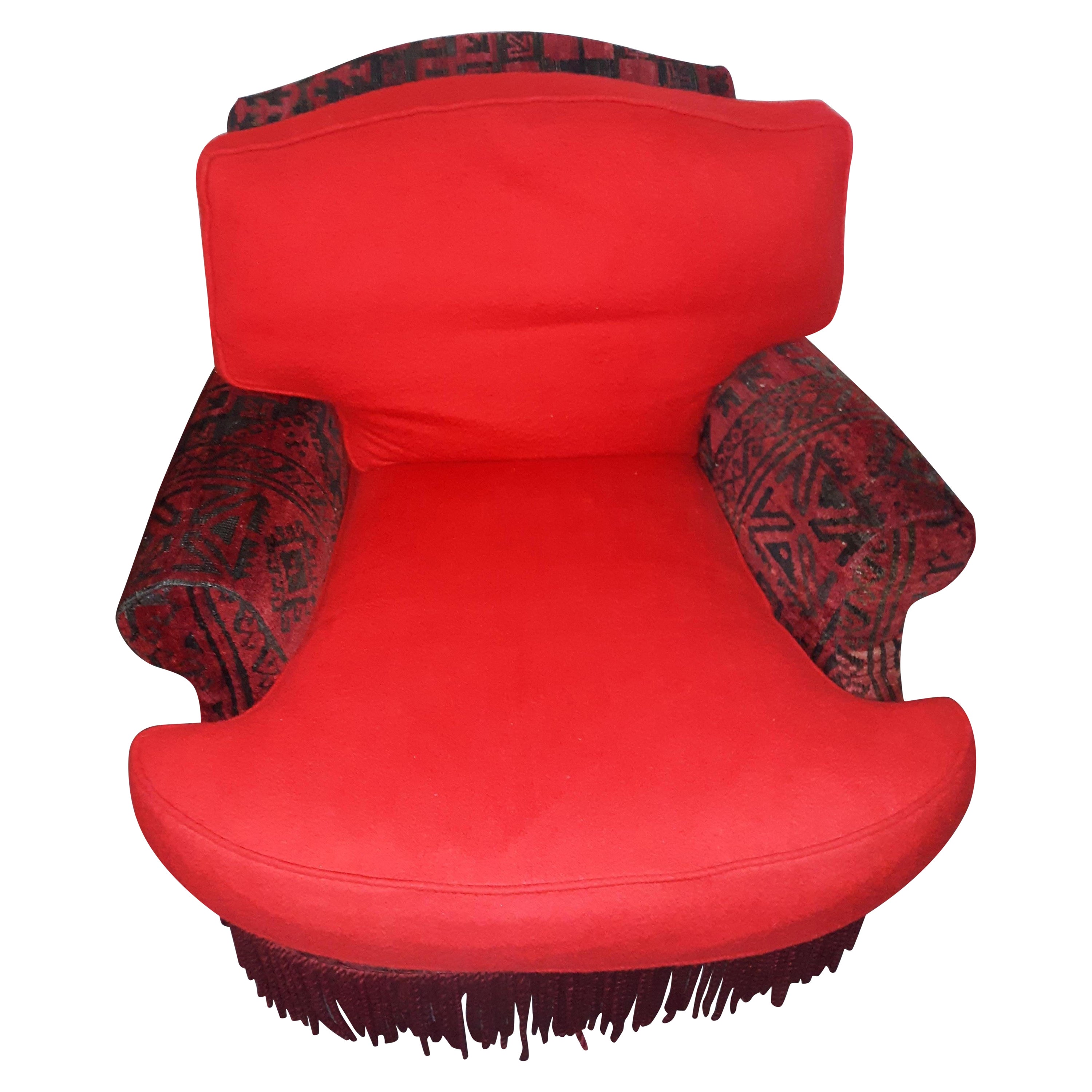 Louis XVI Reupholstered Indian Motif Velvet with Red Felt Like Pillows 2 Avail. For Sale