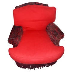 Vintage Louis XVI Reupholstered Indian Motif Velvet with Red Felt Like Pillows 2 Avail.