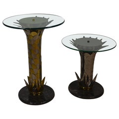 Retro Glass Top End Tables Set of 2