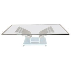Vintage Butterfly Lucite and Glass Cocktail Coffee Table Rolling