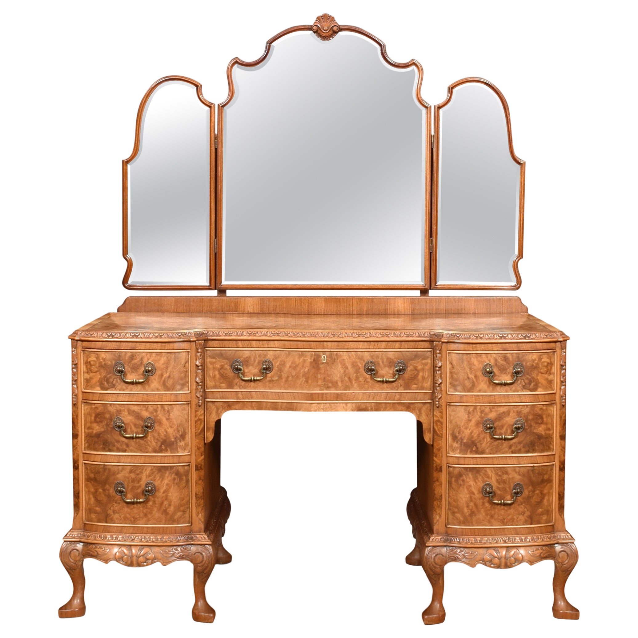 English Burr Walnut Queen Anne Style Dressing Table at 1stDibs