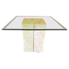 Tessellated Marble Stone Brass Glass Side End Table by Magnussen 