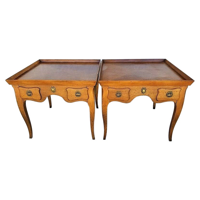 Pair of French Country Solid Wood Side End Tables by Baker Milling Road For Sale