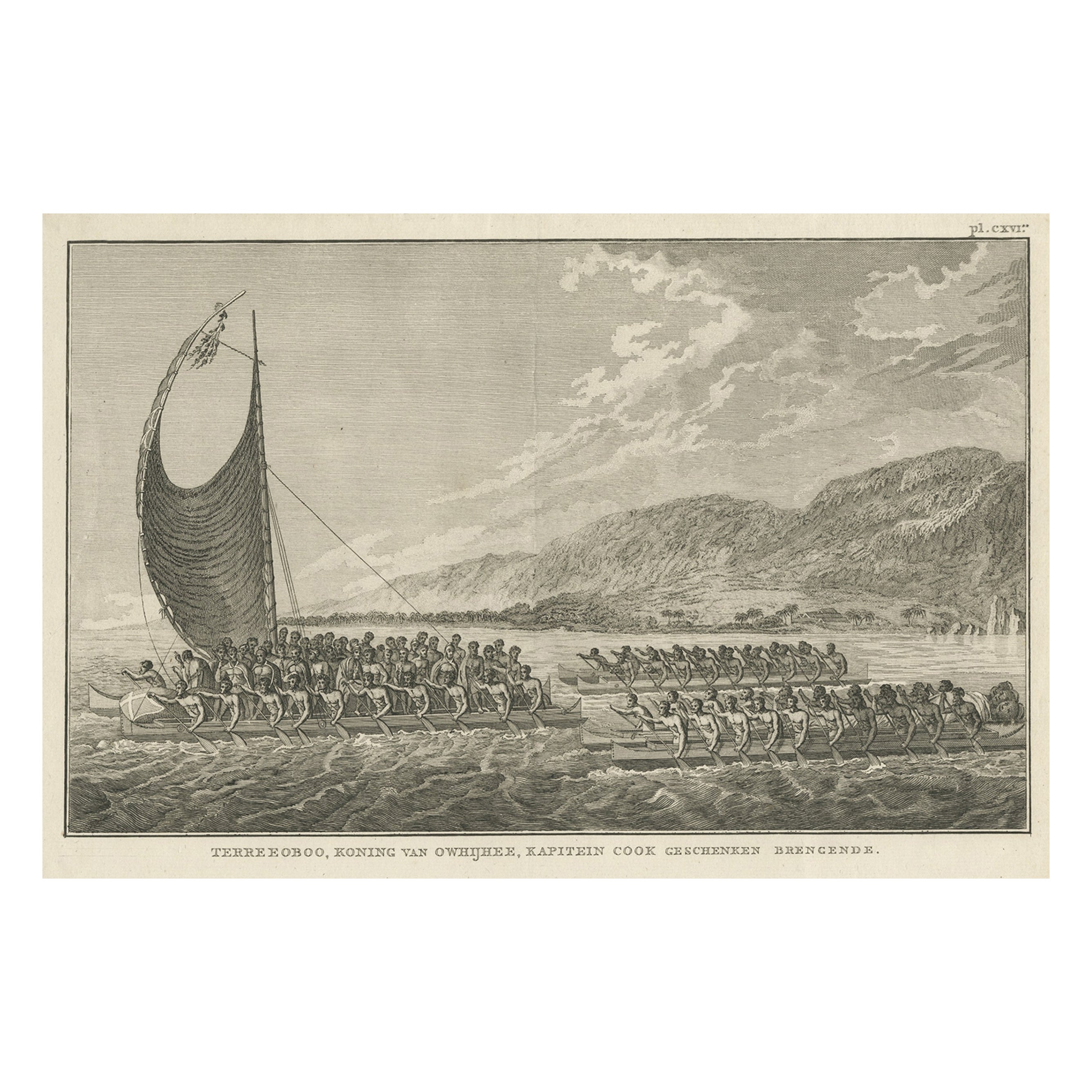 The King of Owyhee, Sandwich Isles 'Hawaii' with Gifts for Captain Cook, 1803 For Sale