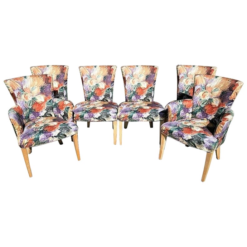 Contemporary Floral Klismos Leg Dining Chairs - Set of 6