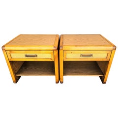 Retro MCM Wicker Accented Nightstands by Glenn of California