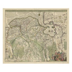 Old Map of the Province of Groningen, the Netherlands & inset of Islands, C.1680