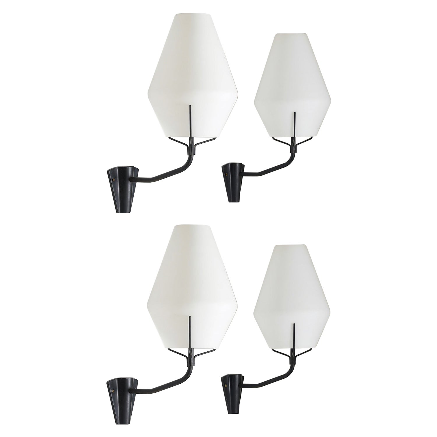 Swedish Midcentury Wall Lamps in Metal and Glass by ASEA