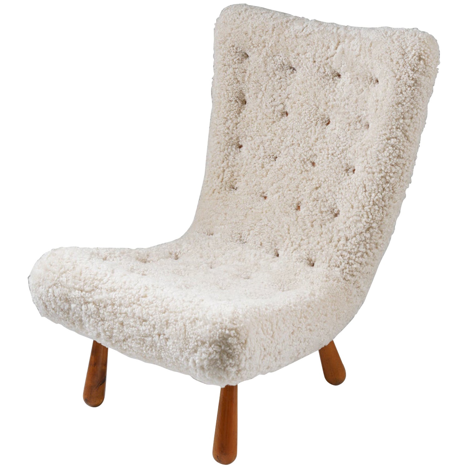 Scandinavian Mid Century Lounge Chair in Sheepskin For Sale