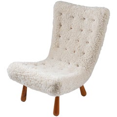 Vintage Scandinavian Mid Century Lounge Chair in Sheepskin