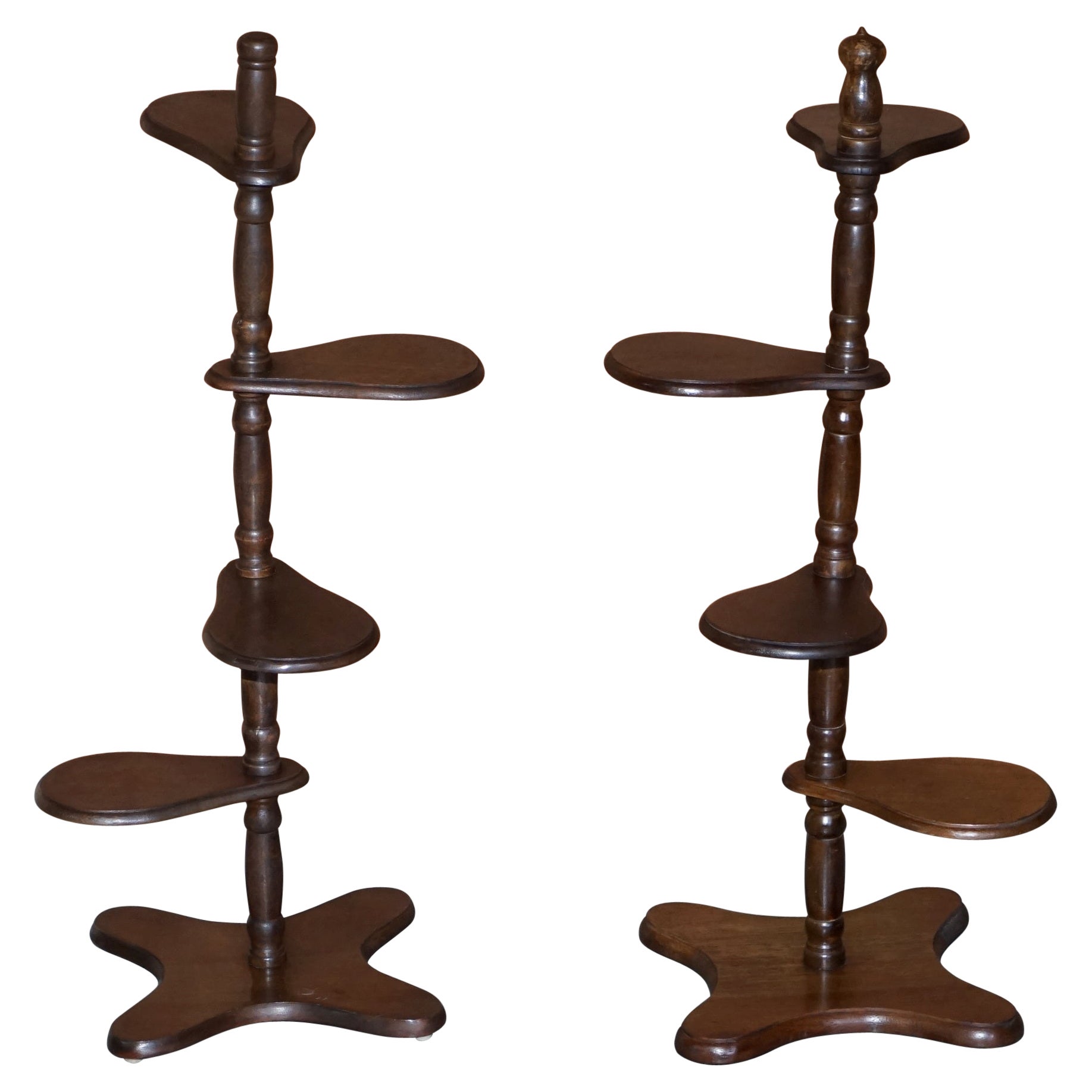 Pair of Hardwood Whatnot Adjustable Side End Tables Cake Stands Display Stands