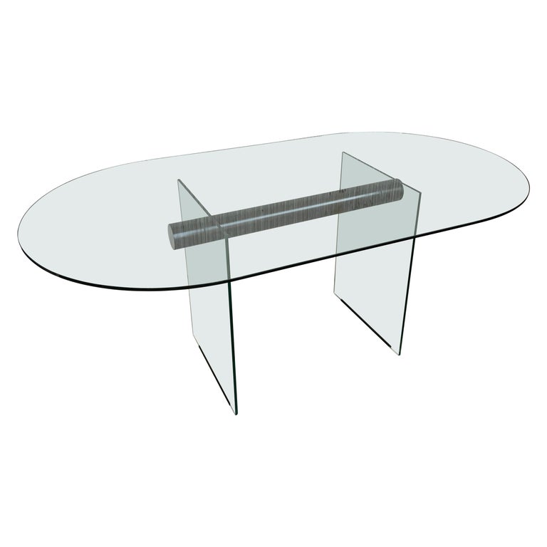 MidCentury Modern Glass Dining Room Table with Glass Legs in the Pace