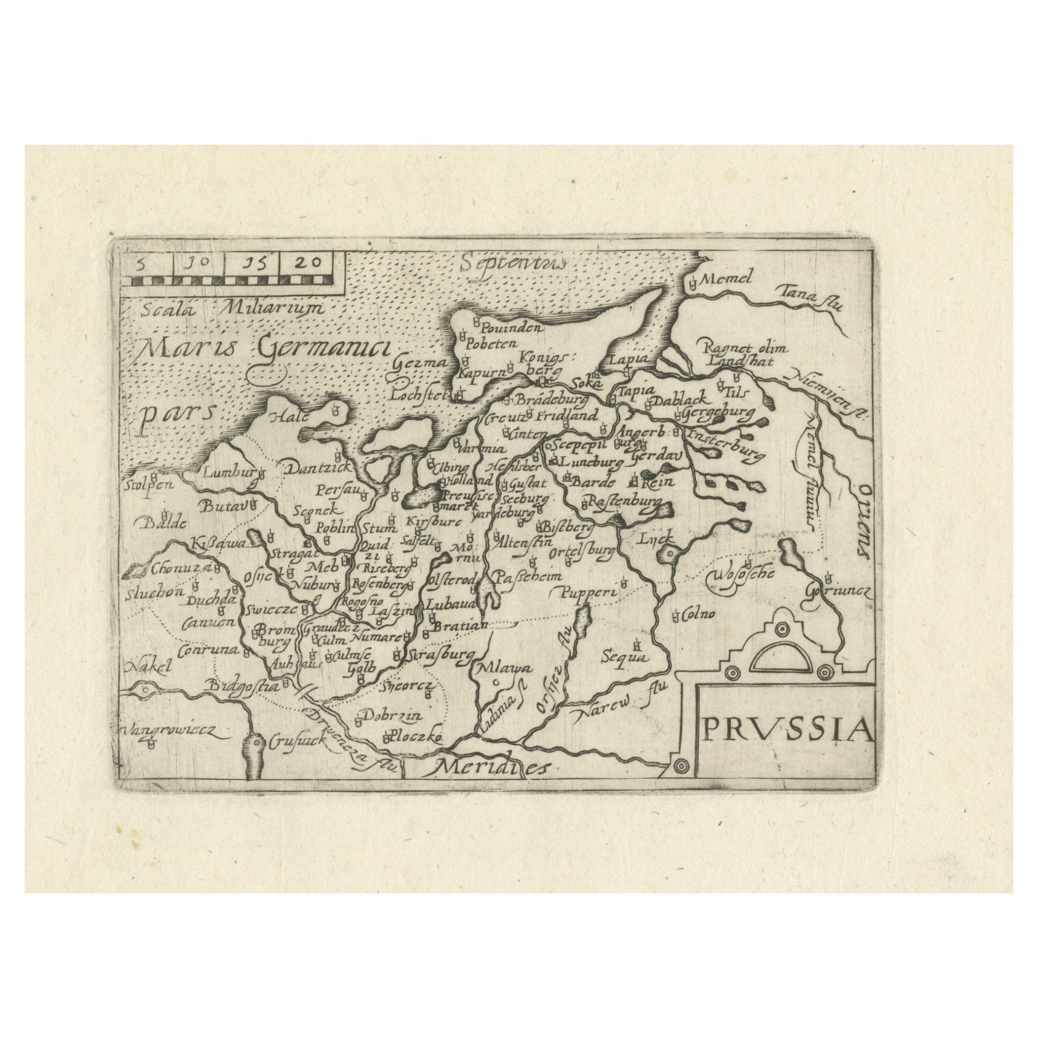  Extremele Rare, Original Miniature Map of Prussia, ca.1640 For Sale