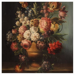20th Century Oil on Canvas Italian Still Life Painting Vase with Flowers, 1960