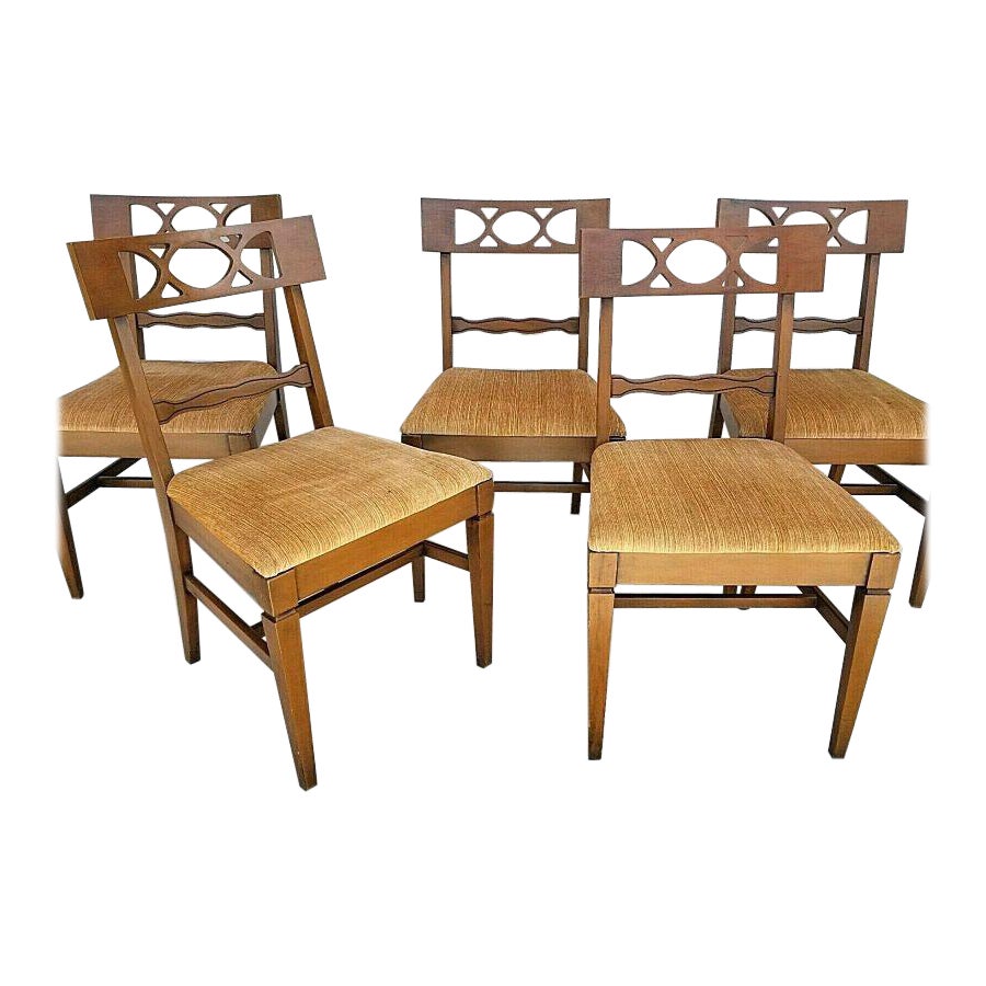 Chaises de salle à manger italiennes vintage en bois massif de style Duncan Phyfe, lot de 5 en vente