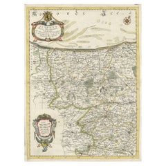 Decorative Original Antique Map of the North of Flanders, Belgium, 1697