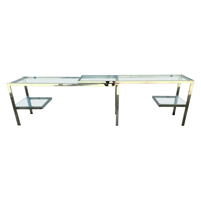 Milo Baughman Style Expandable Chrome Glass Console Sofa Table