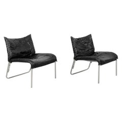 Pair of Vintage Scandinavian Modern Black Patchwork Leather Lounge Chairs, 1960s