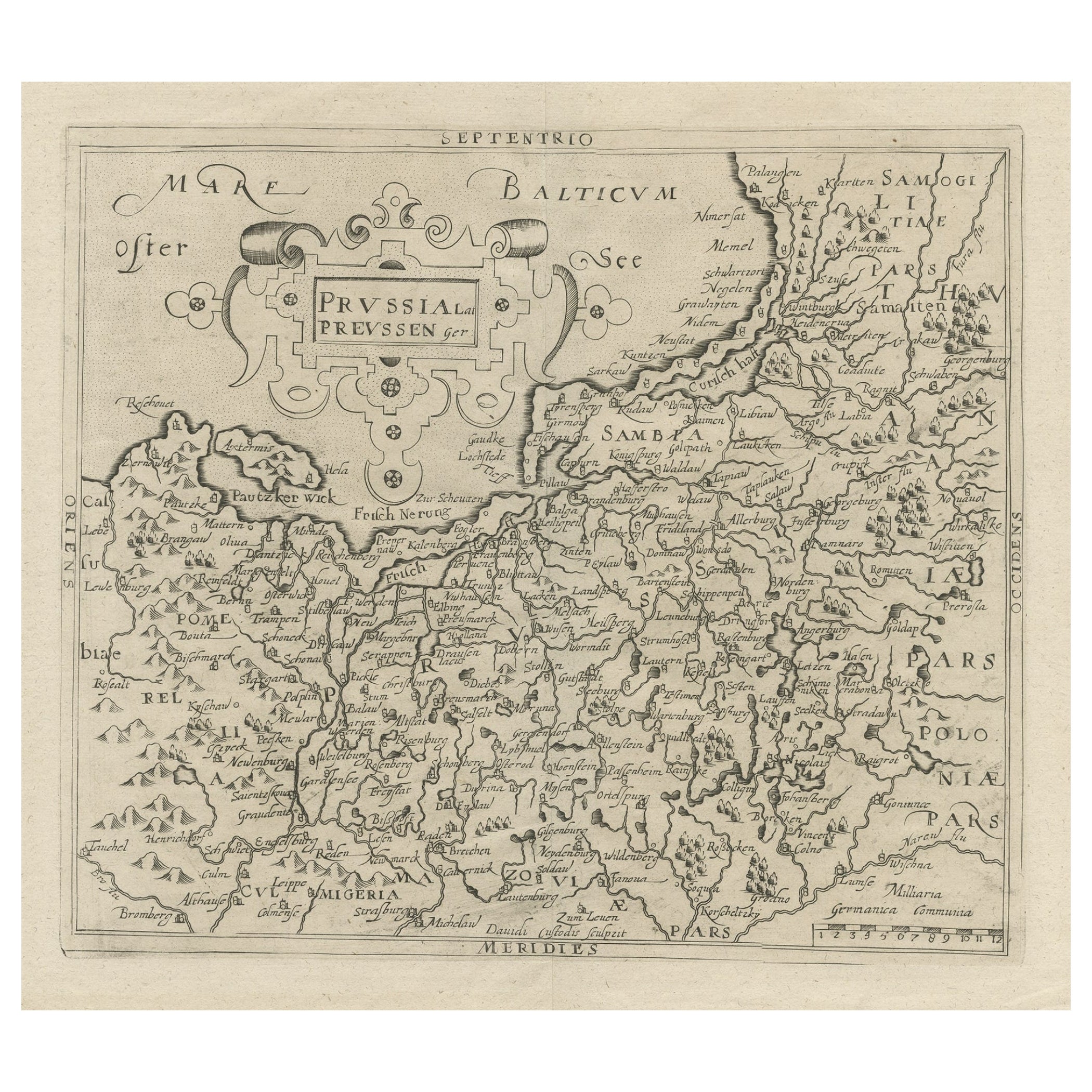 Original Antique Map of Prussia, ca.1630 For Sale