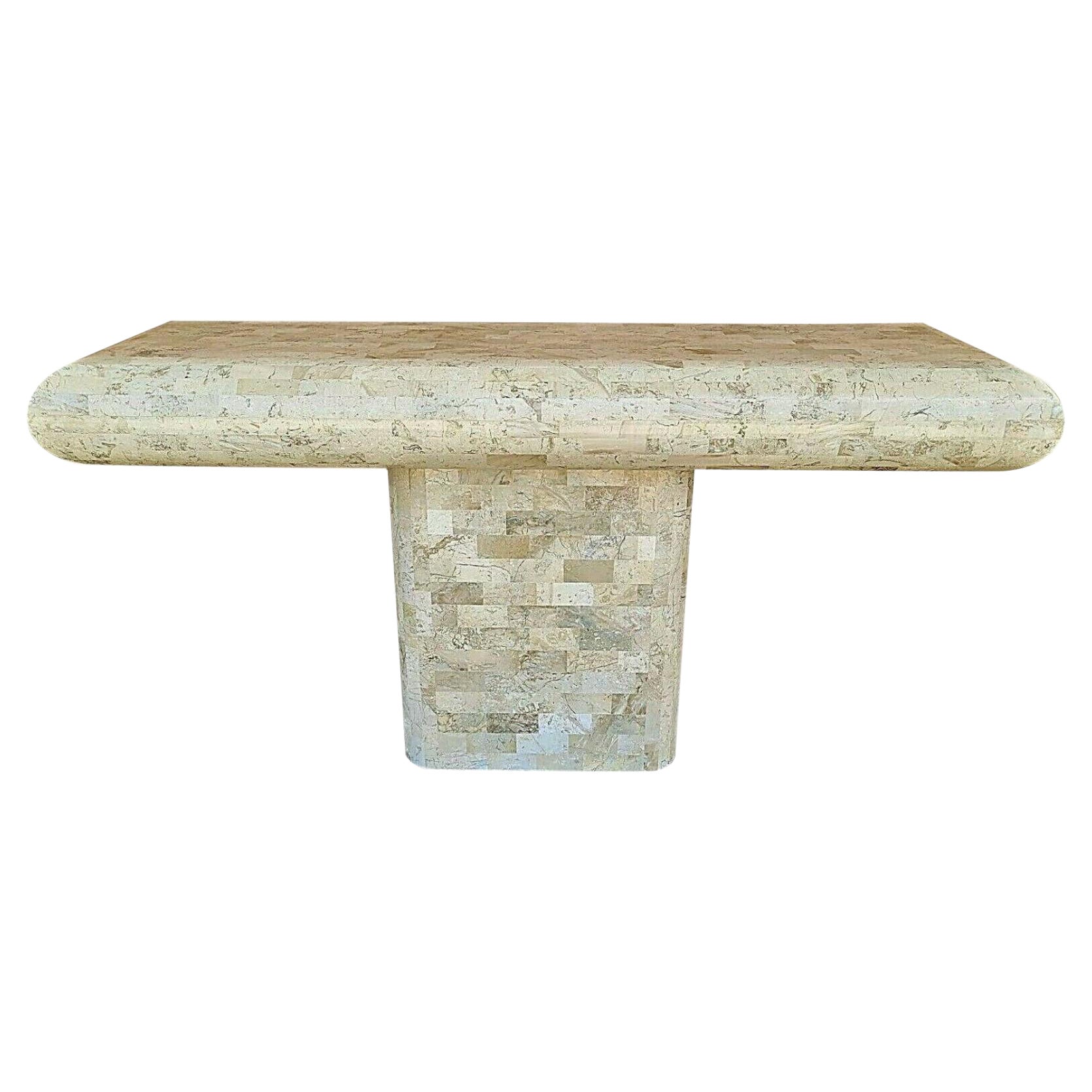 70's Karl Springer Style Tessellated Fossil Stone Console Sofa Table