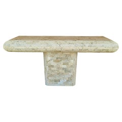 70's Karl Springer Style Tessellated Fossil Stone Console Sofa Table
