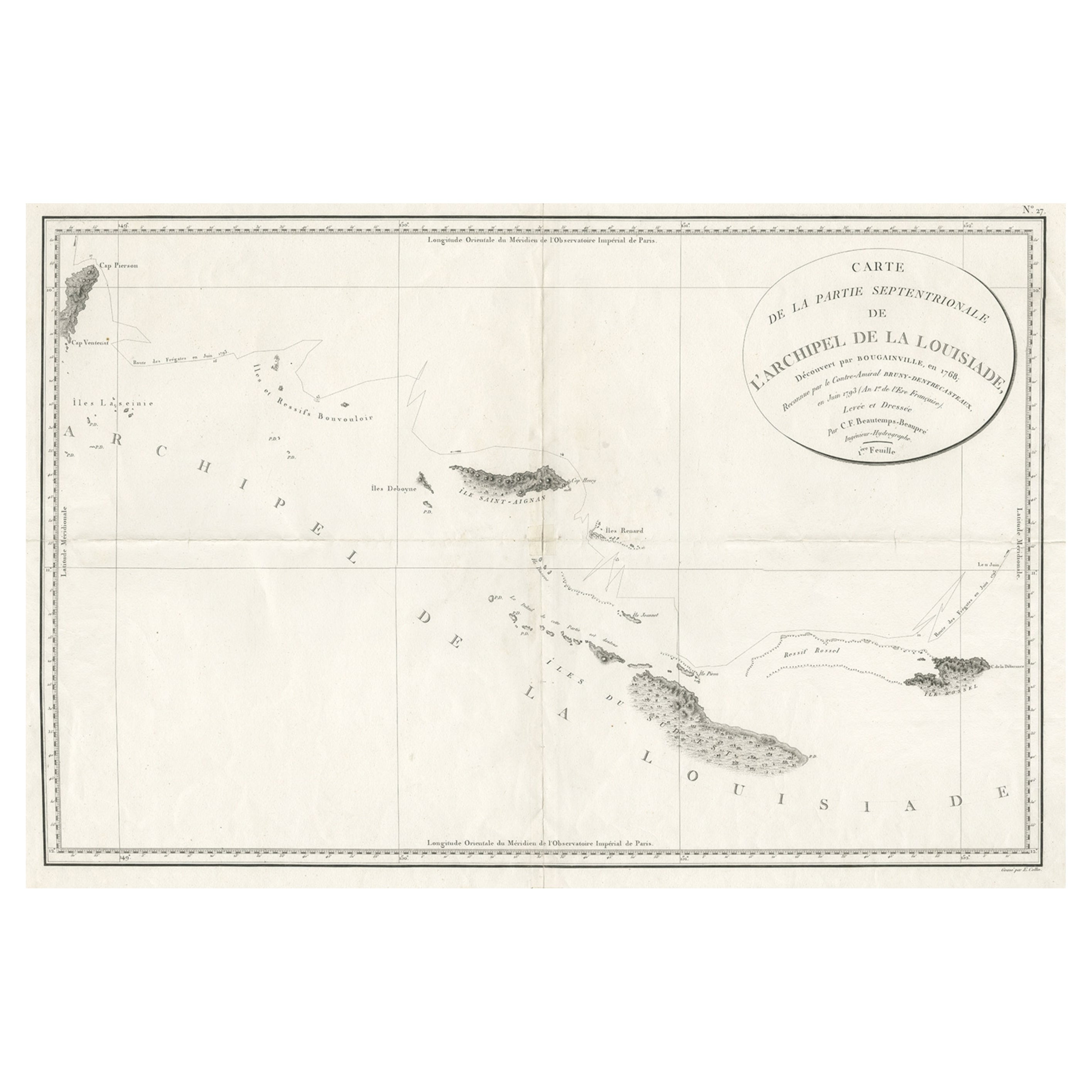 Ungewöhnliche seltene Karte mit dem Archipelago von Louisiade, Papua-Neuguinea, ca. 1798 im Angebot