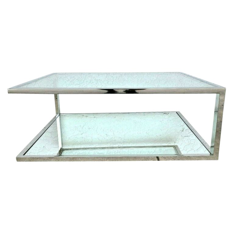 MCM Table basse flottante en verre chromé et miroir