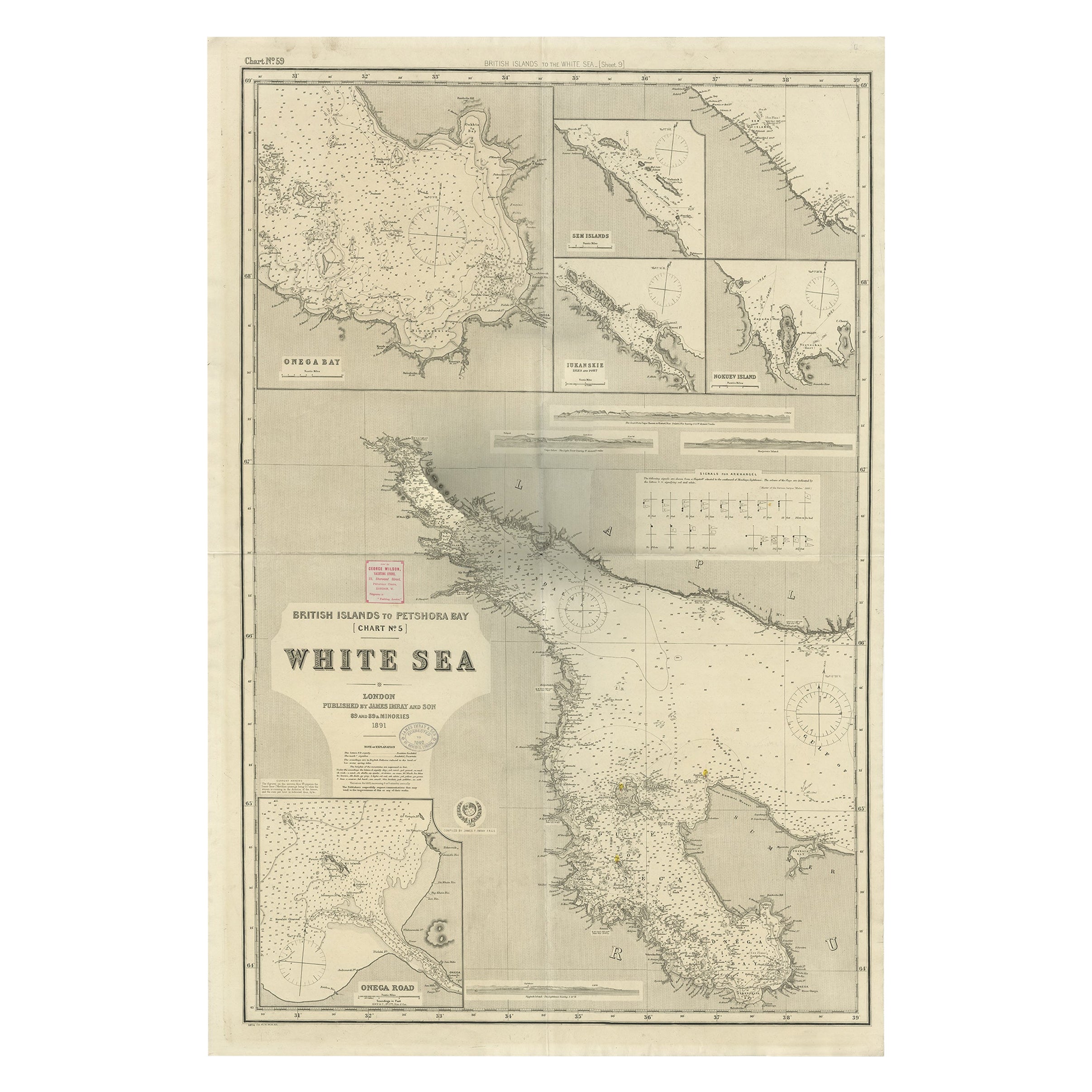 Ungewöhnliche, große Karte der britischen Inseln bis zur Petshora Bay, 1891