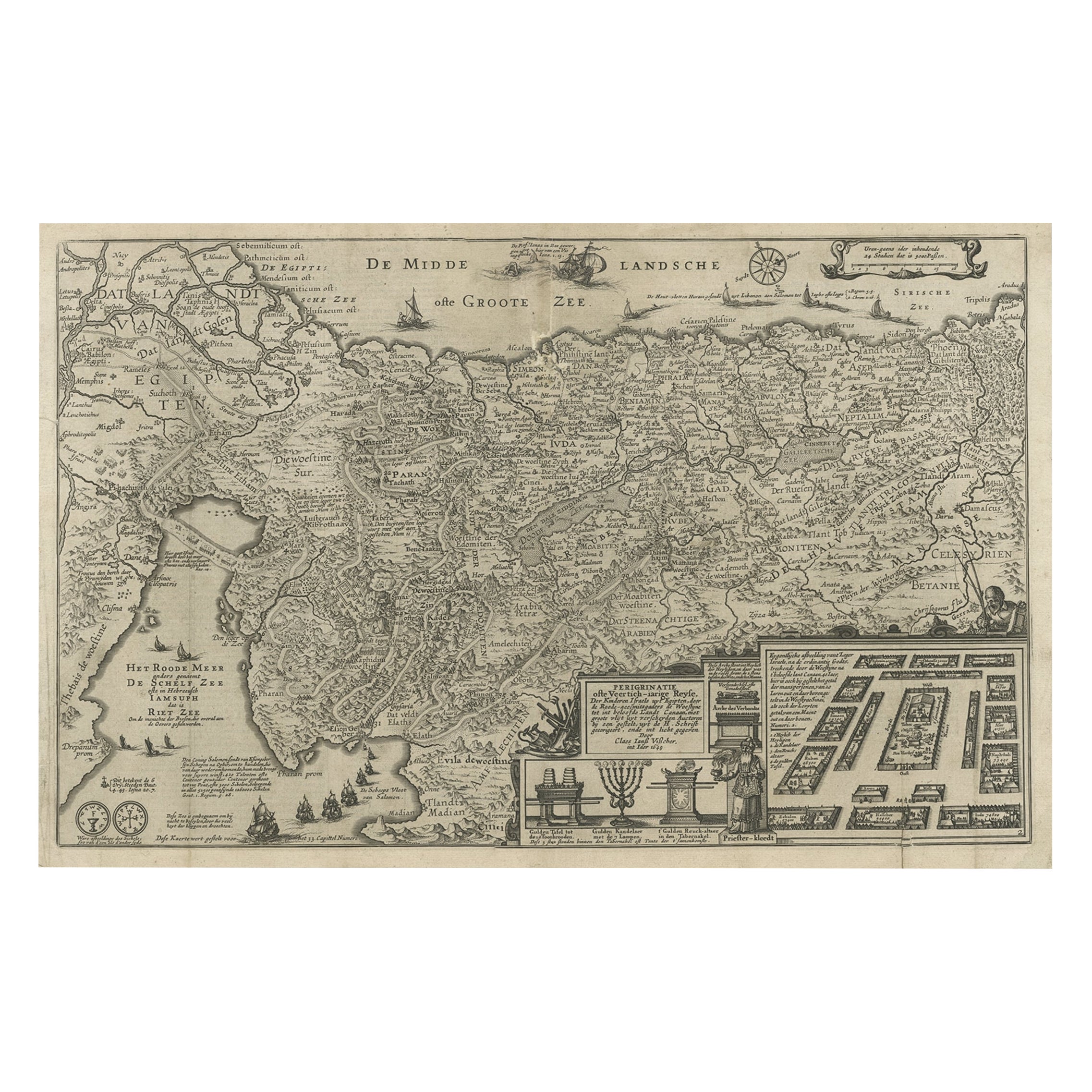 Beautiful Rare Antique Map of the Holy Land, 1648 For Sale