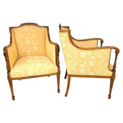 Antique Italian Hand Painted Floral Design Armchairs, Set of 2