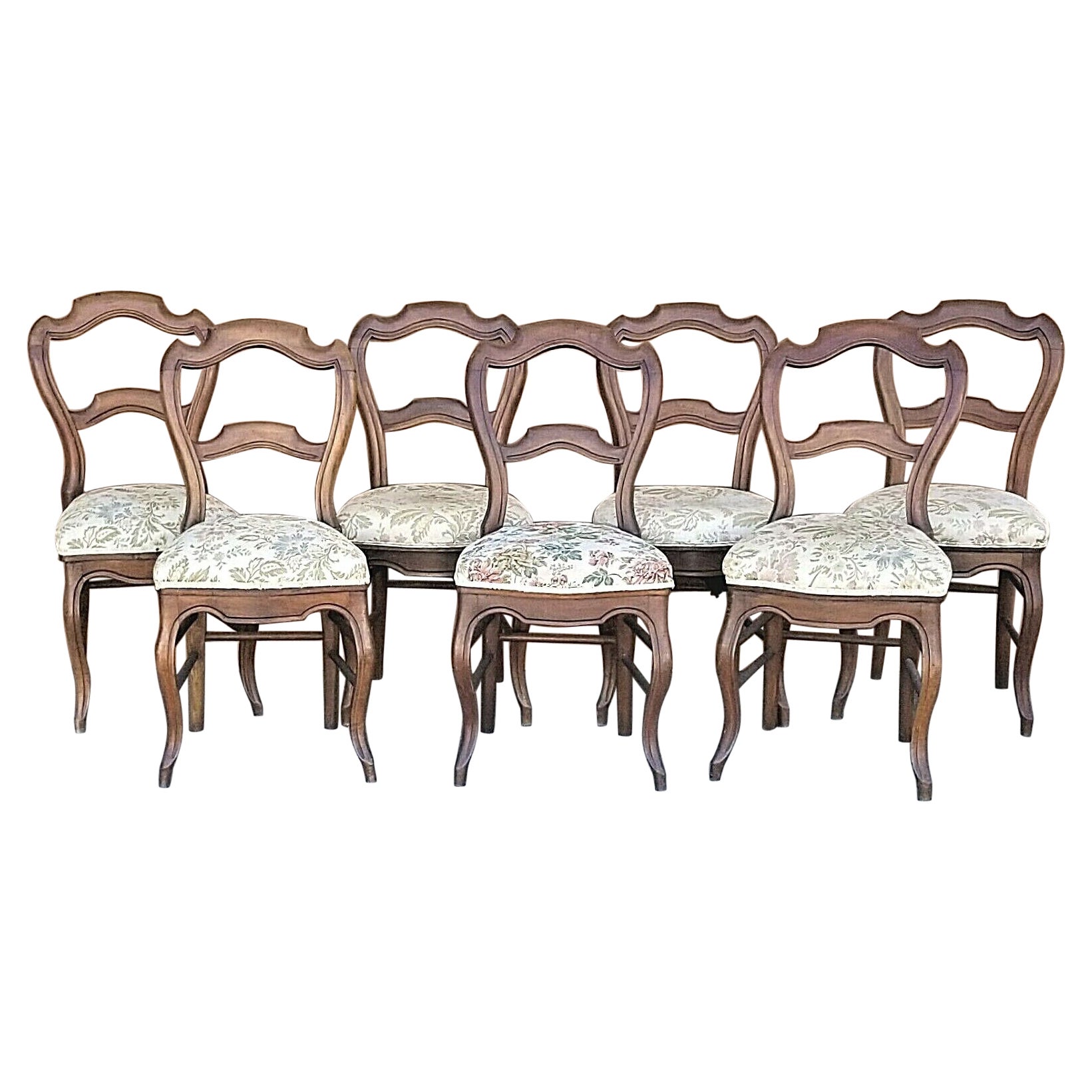 Antique Victorian Balloon Back Chairs, Set of 7 For Sale