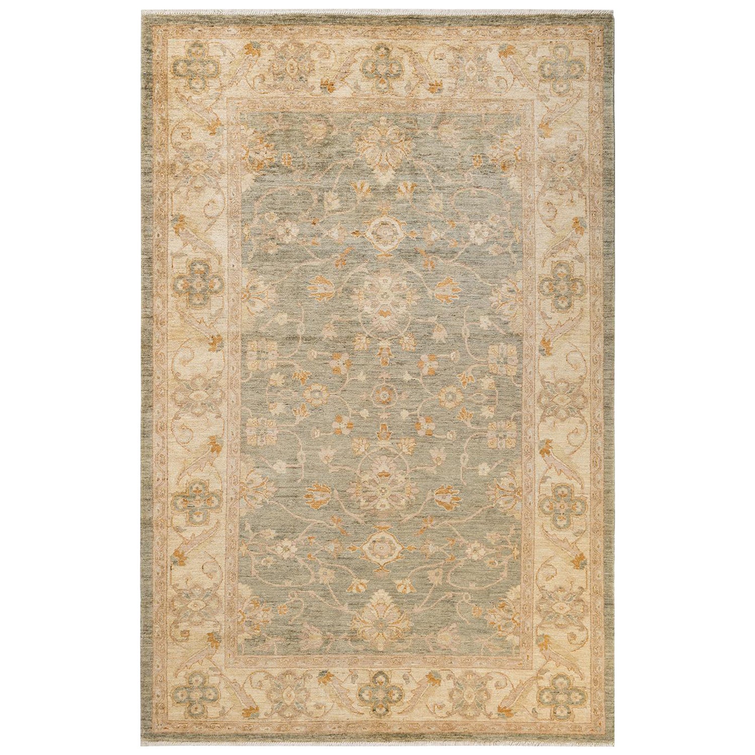 One-Of-A-Kind Hand Made Contemporary Eclectic Green Area Rug For Sale