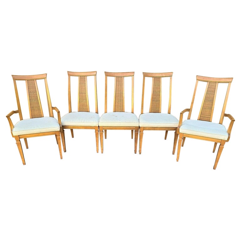 Vintage MCM Wicker Back Dining Chairs Set of 5 For Sale at 1stDibs