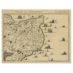 Carte ancienne peu commune de la côte de l'Angleterre des canaux, vers 1709
