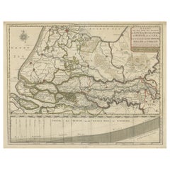 Antique Detailed Map of Dutch Rivers, with the Rhine, Maas, de Merwe en de Lek, C.1750