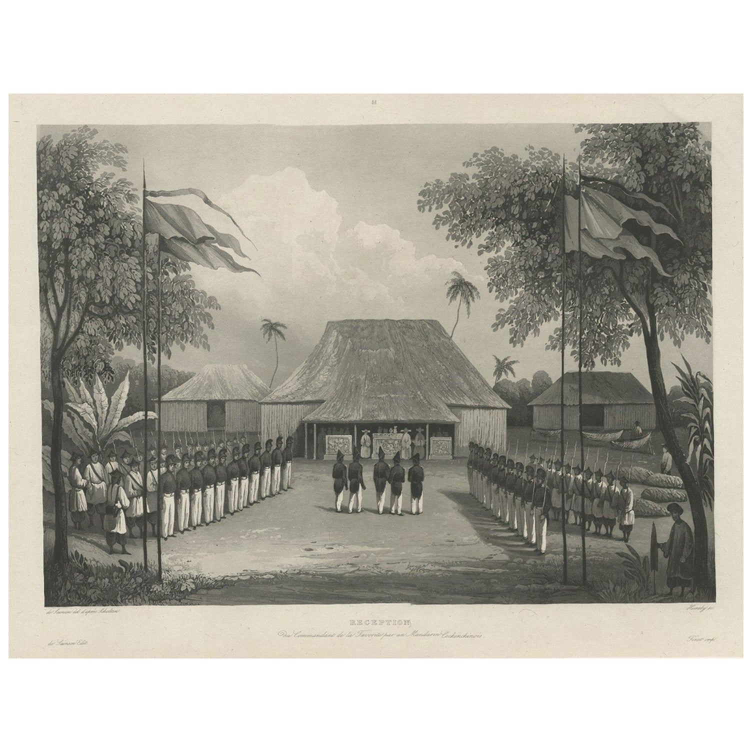 Print of Commander Laplace Received by a Cochinchinese Mandarin, c.1830 For Sale