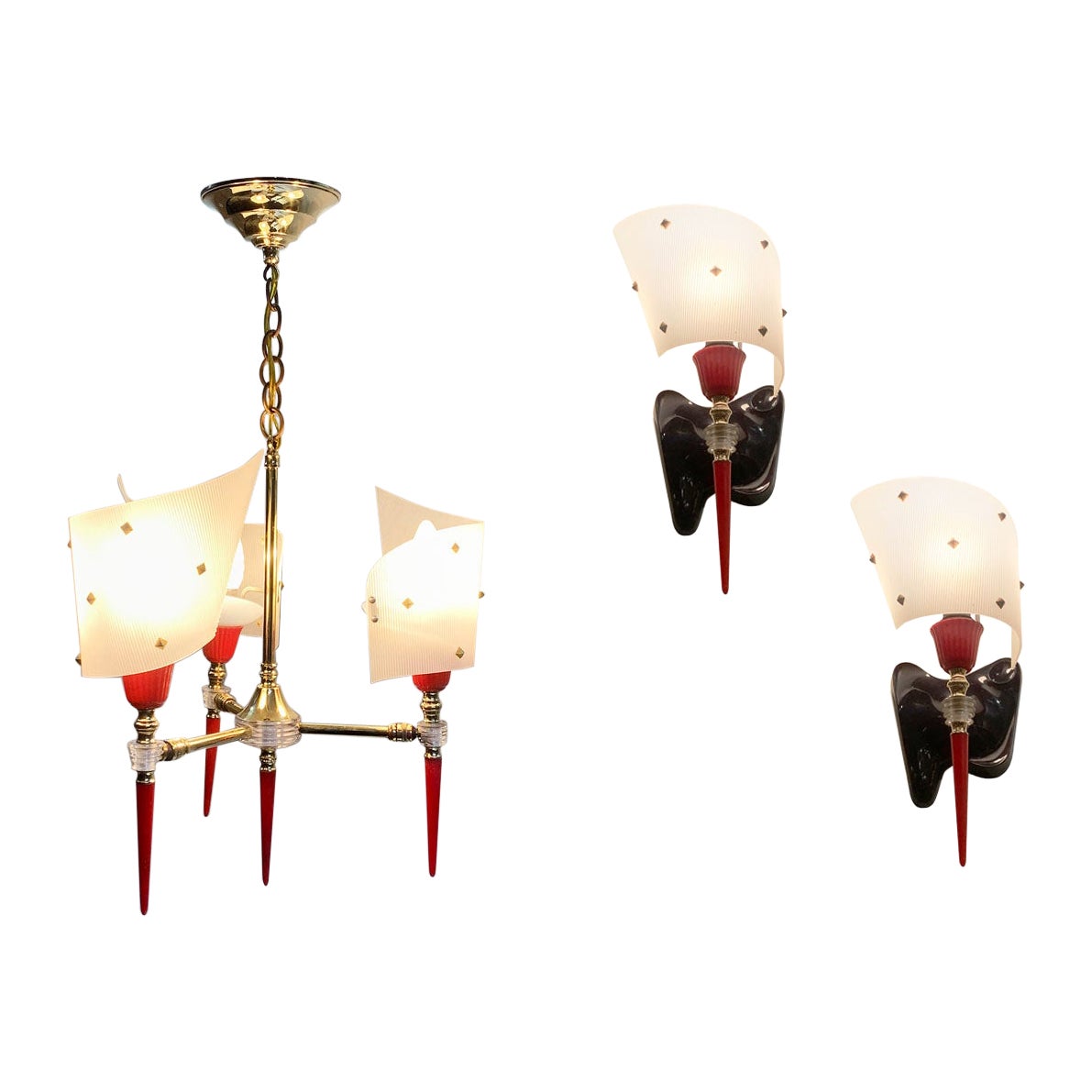 "Painter Palette" Set of Pendant and Sconces by Jean Pierre Guariche circa 1950 For Sale