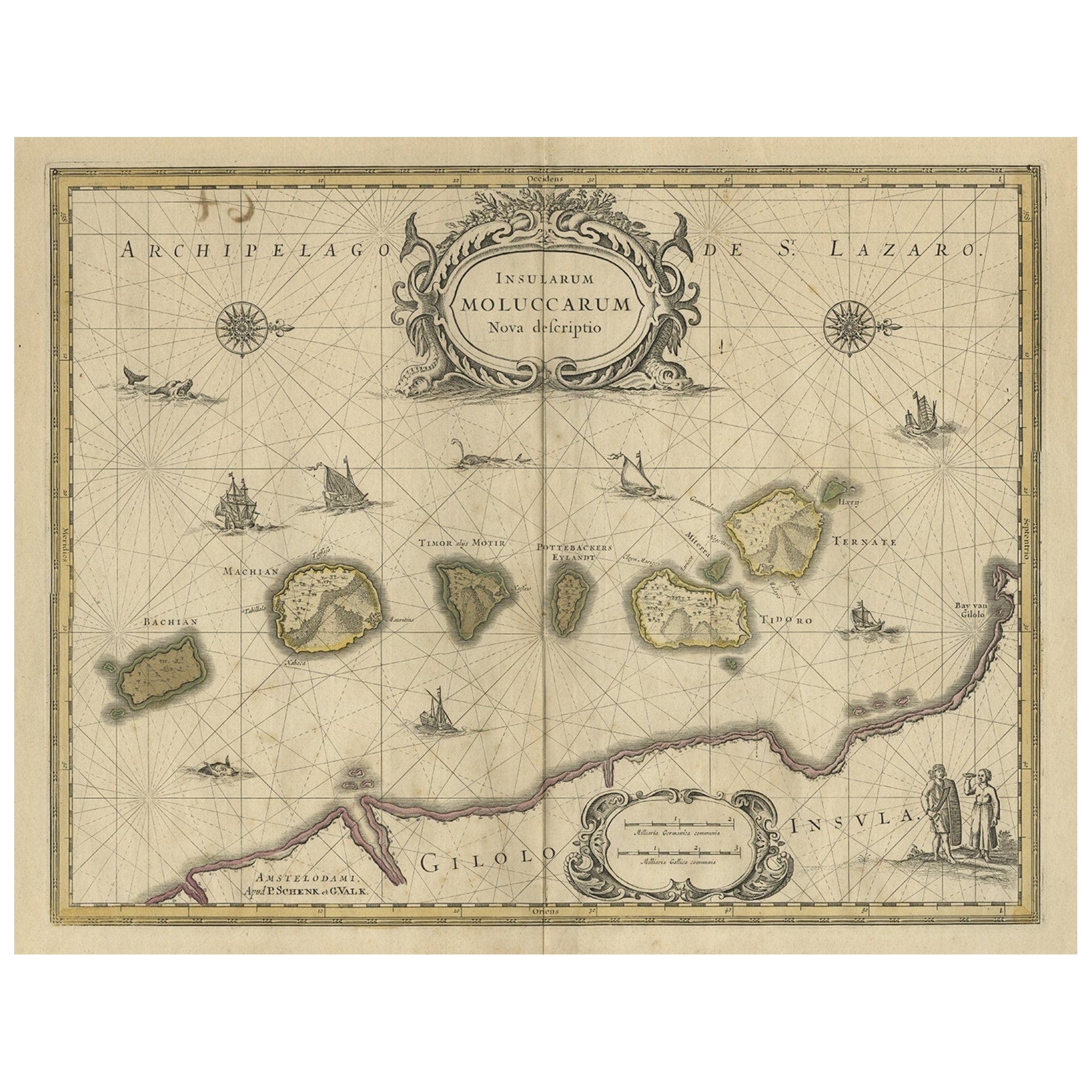 Old Map of the Moluccas, Known as the Famous Spice Islands, Indonesia, ca.1730 For Sale
