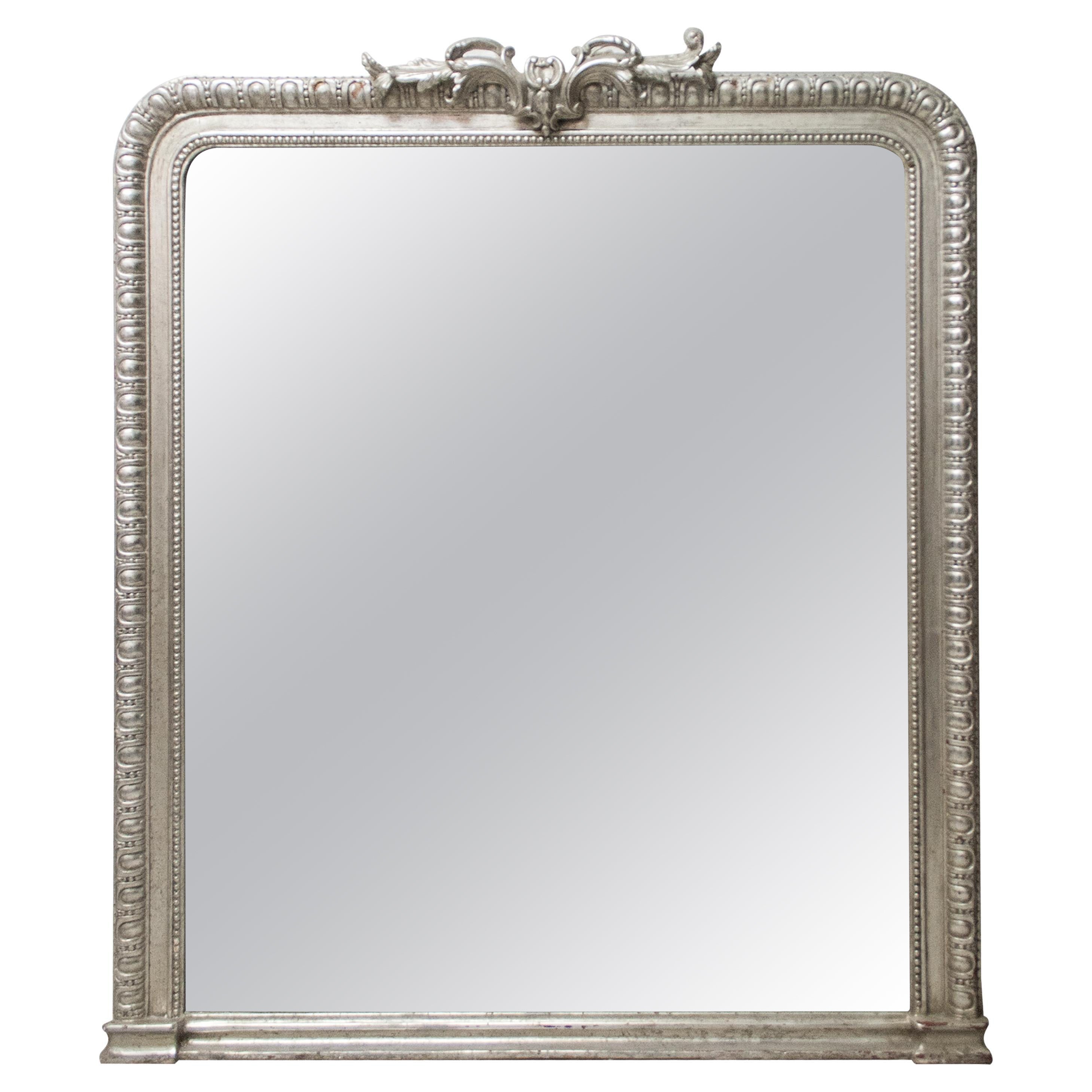 Neoclassical Regency Rectangular Silver Hand Carved Wooden Mirror For Sale