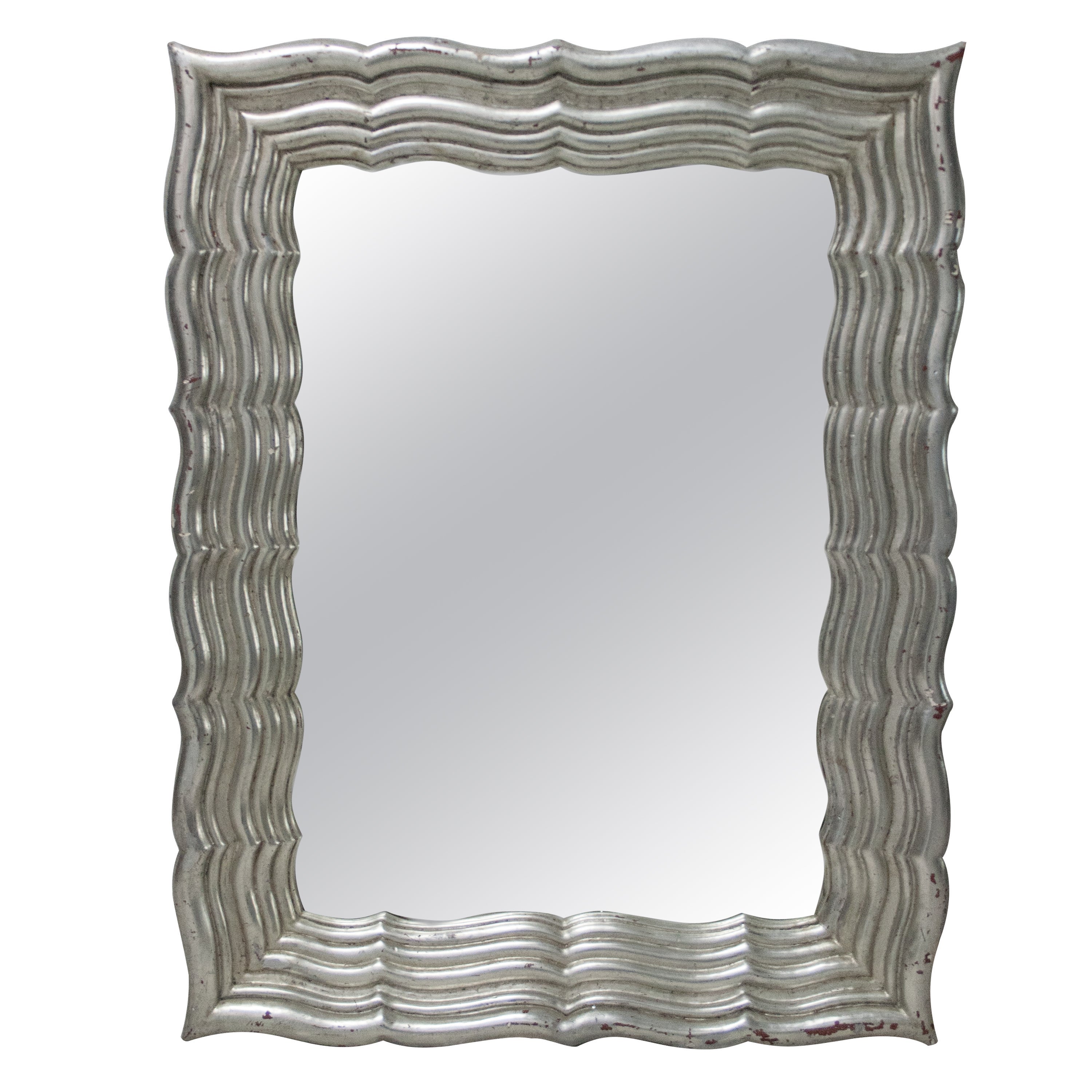 Neoclassical Regency Rectangular Silver Hand Carved Wooden Mirror, 1970 For Sale