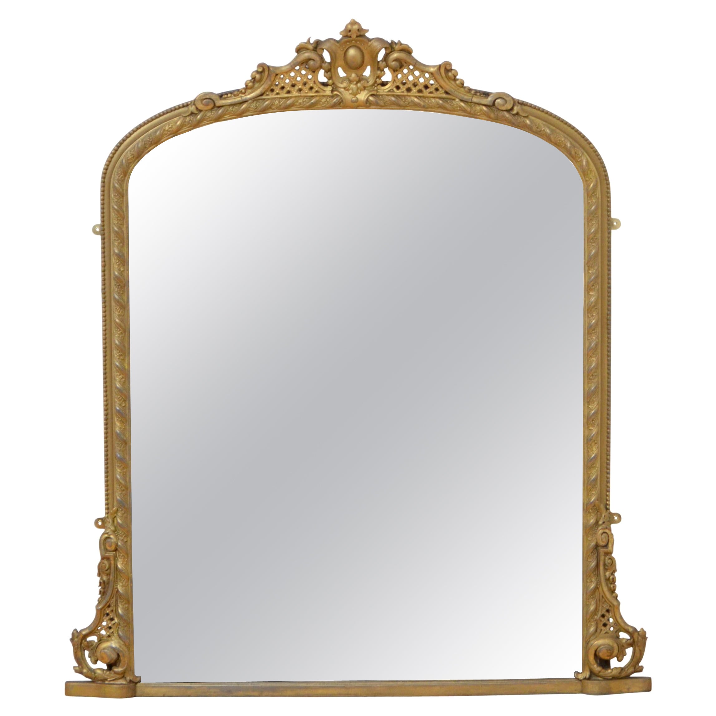Antique Gold Giltwood Gesso French Victorian Deep Frame Wall Mirror For