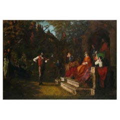 Grande peinture espagnole néoclassique du 19ème siècle de genre attribuée à